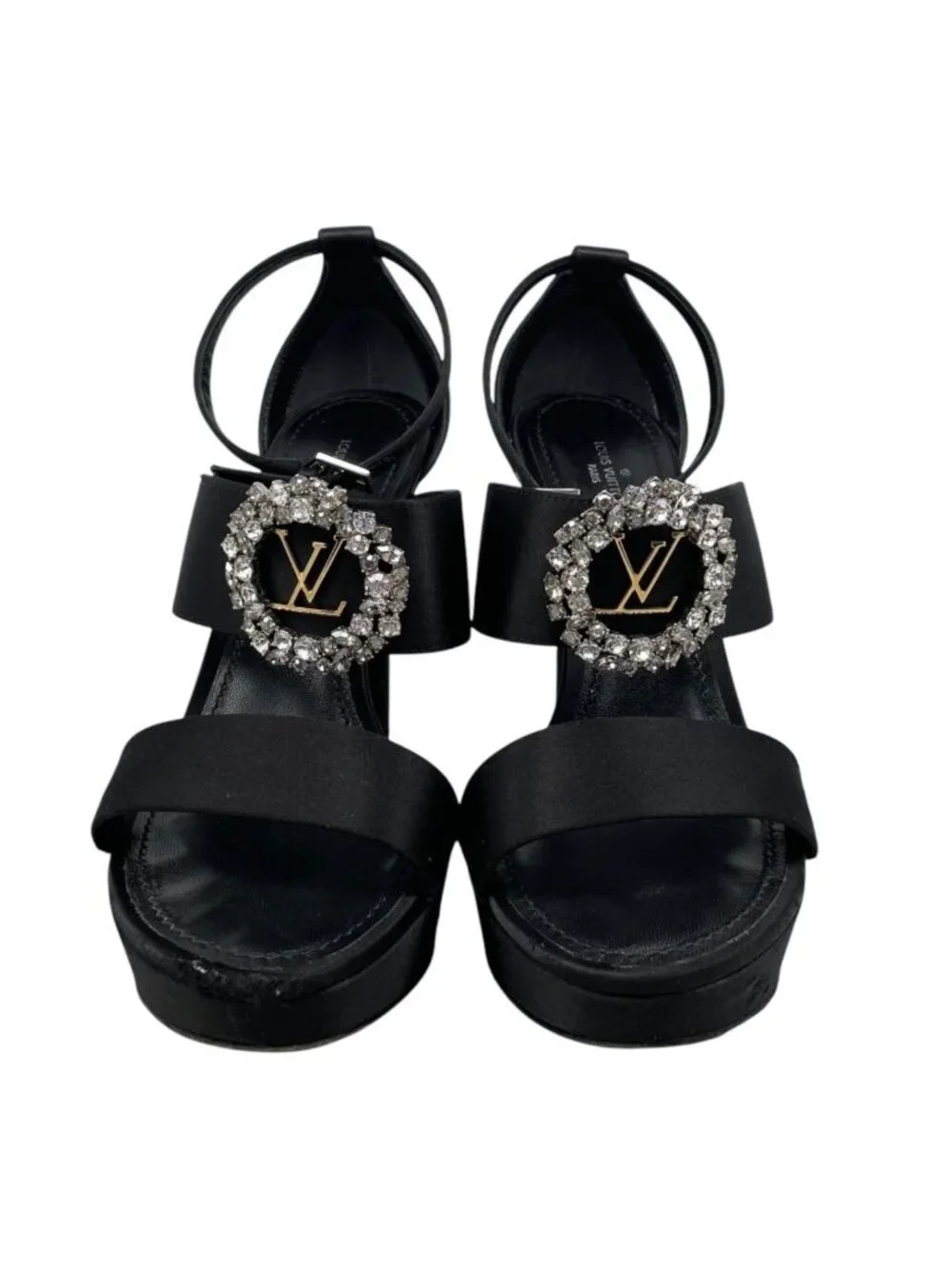 Louis Vuitton High Heels Madeleine Line Sandals 37.5 LV Logo Bijou Rhinestone